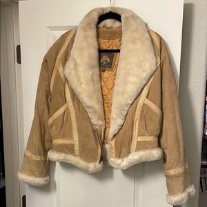 Wilson’s Leather Tan and Cream Teddy Jacket with Plush Lining
